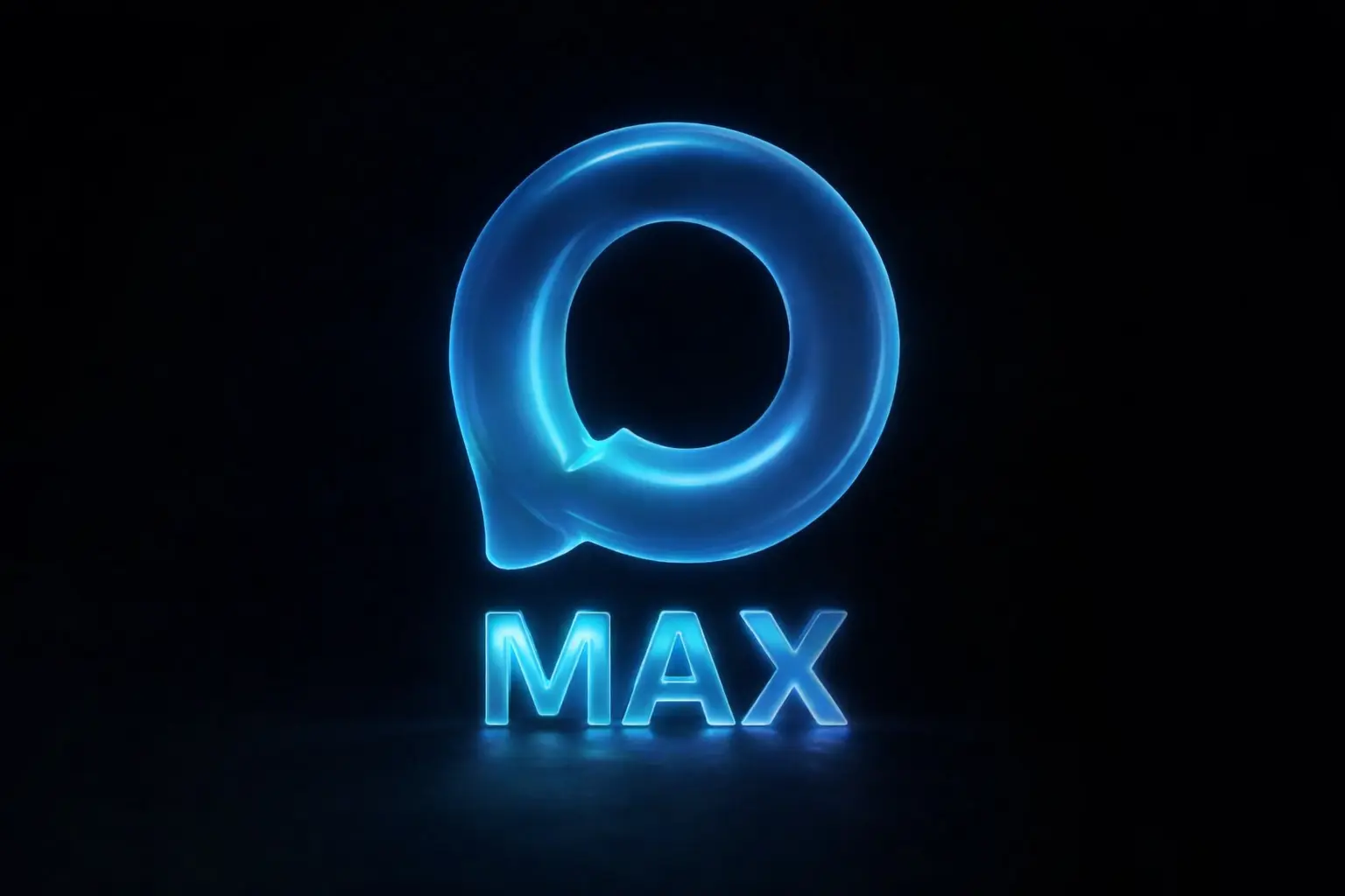 Логотип MAX, синий цвет, круглая форма, фон черный