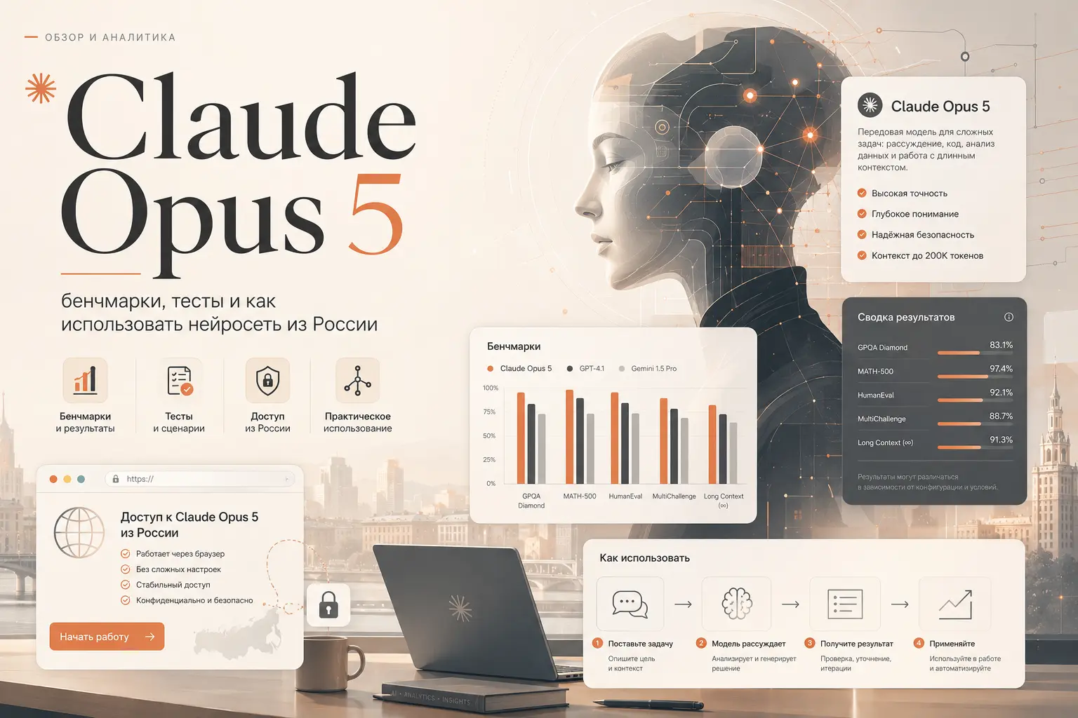 Claude Opus 5: бенчмарки, тесты и как использовать нейросеть из России
