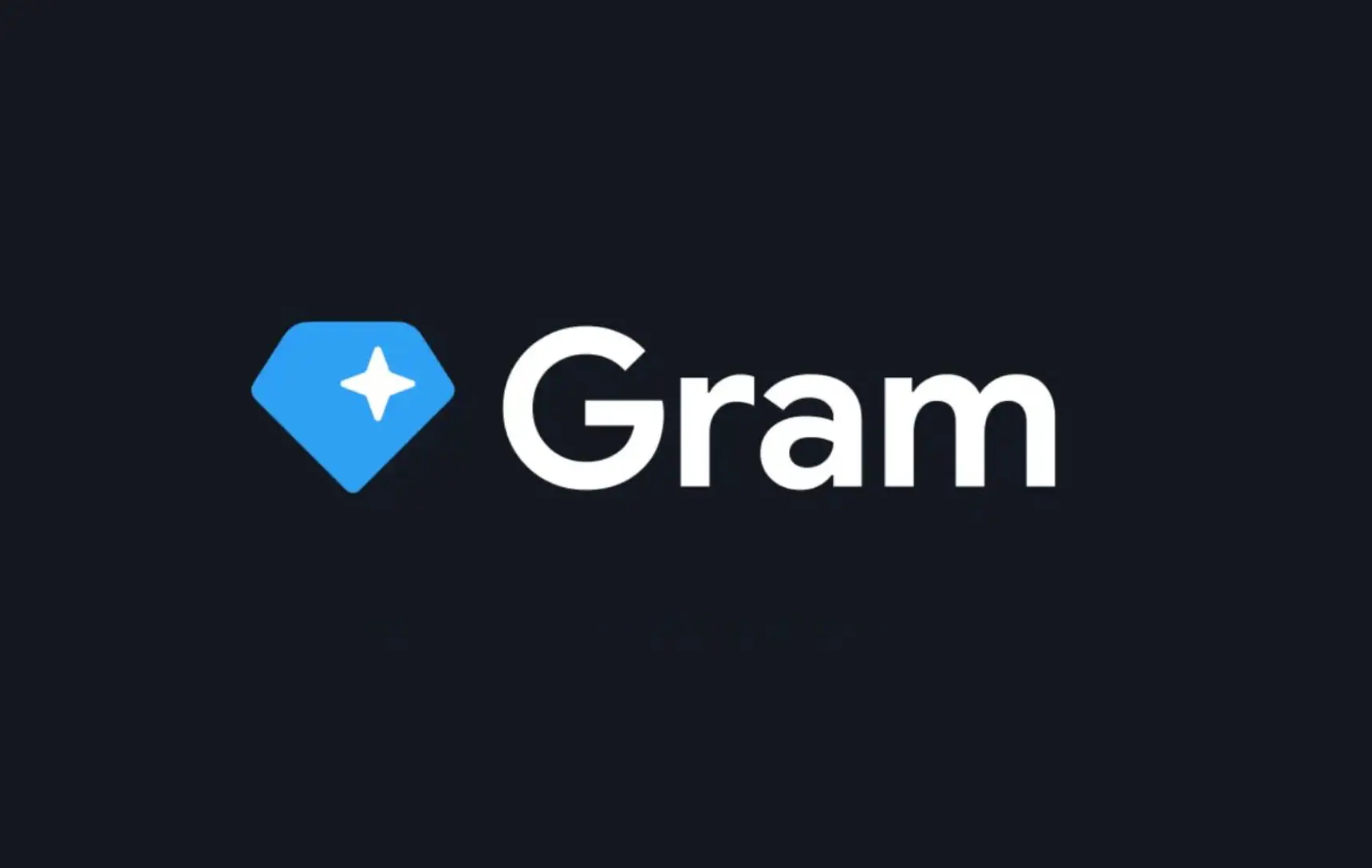 Логотип Gram: синий ромб с белой звездой и надпись Gram на тёмном фоне