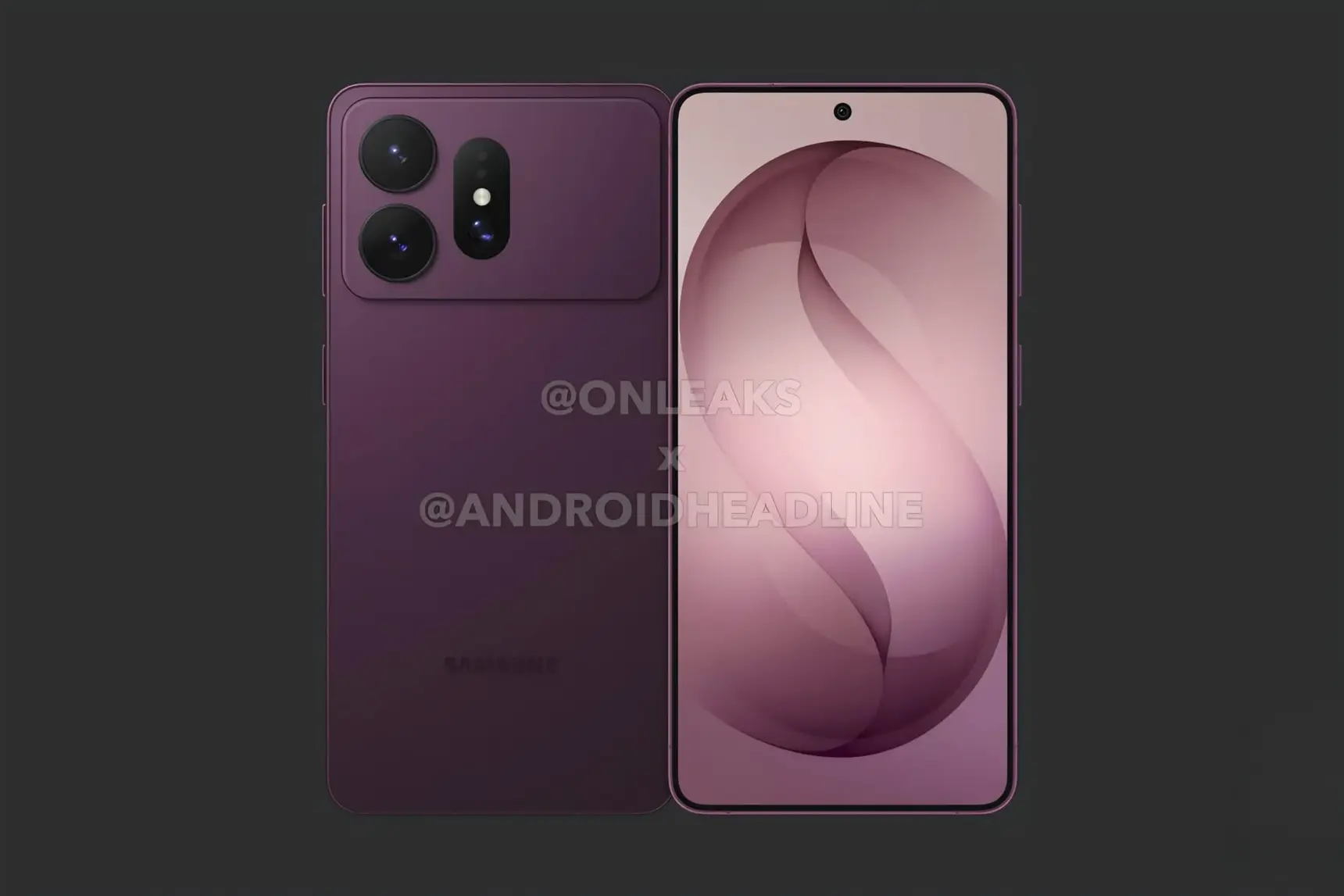 Фиолетовый смартфон Samsung с двумя камерами на задней панели и экраном с абстрактным узором.