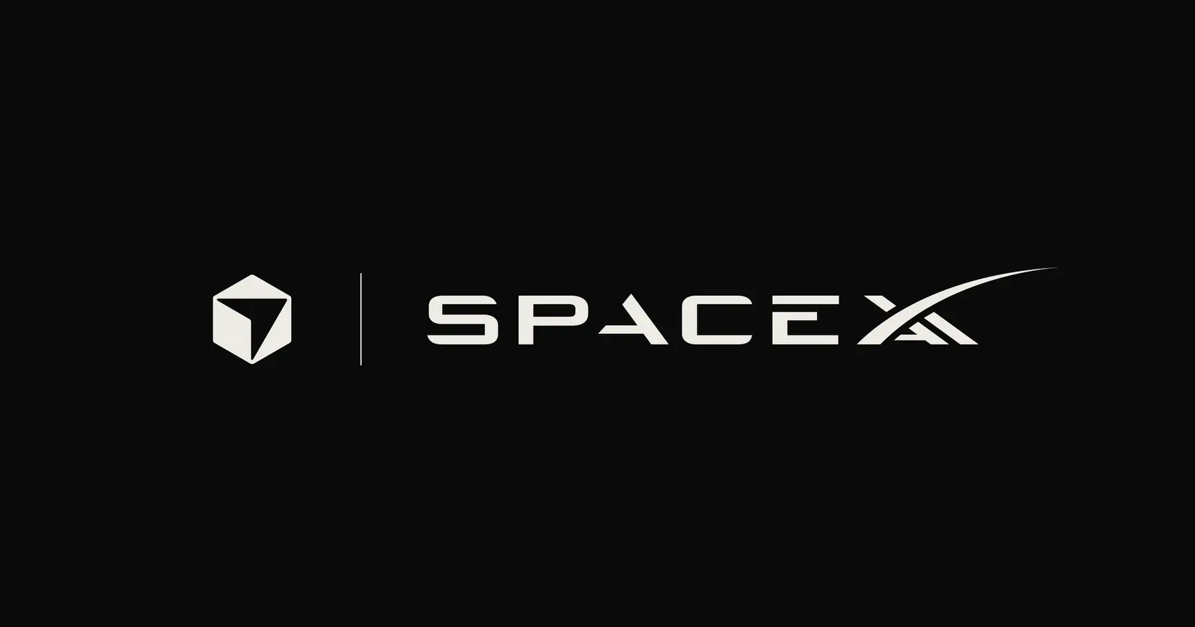 Логотип SpaceX: белый геометрический знак и текст на черном фоне.