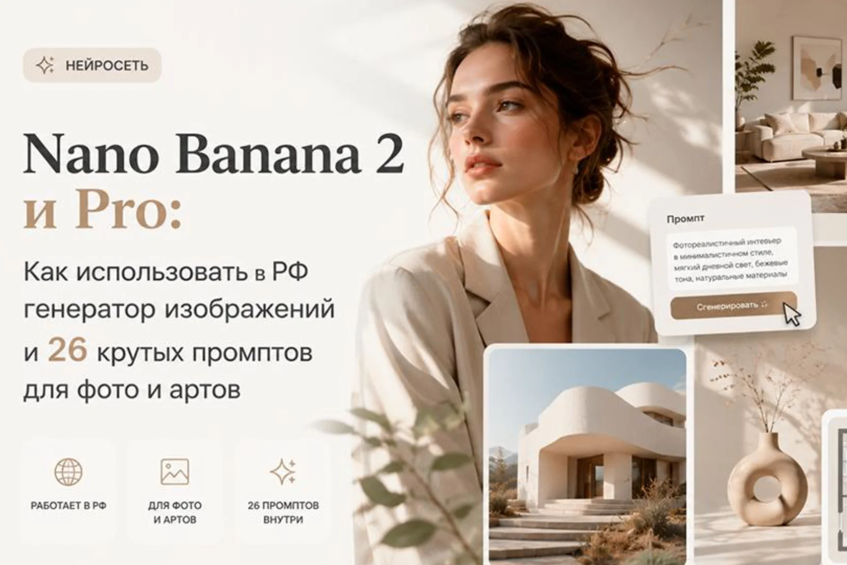 Нейросеть Nano Banana 2 и Pro: Как использовать генератор изображений в РФ, 26 крутых промптов для фото и артов