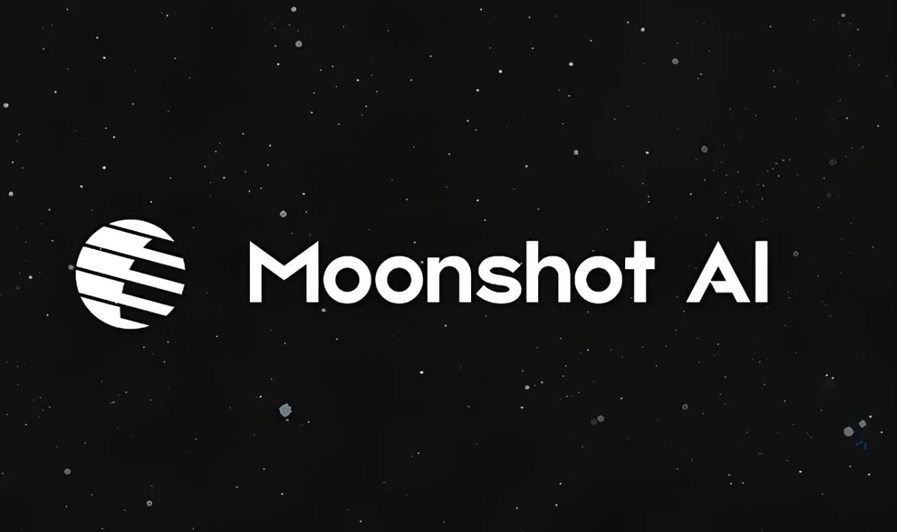 Логотип компании Moonshot AI на черном фоне со звездами.