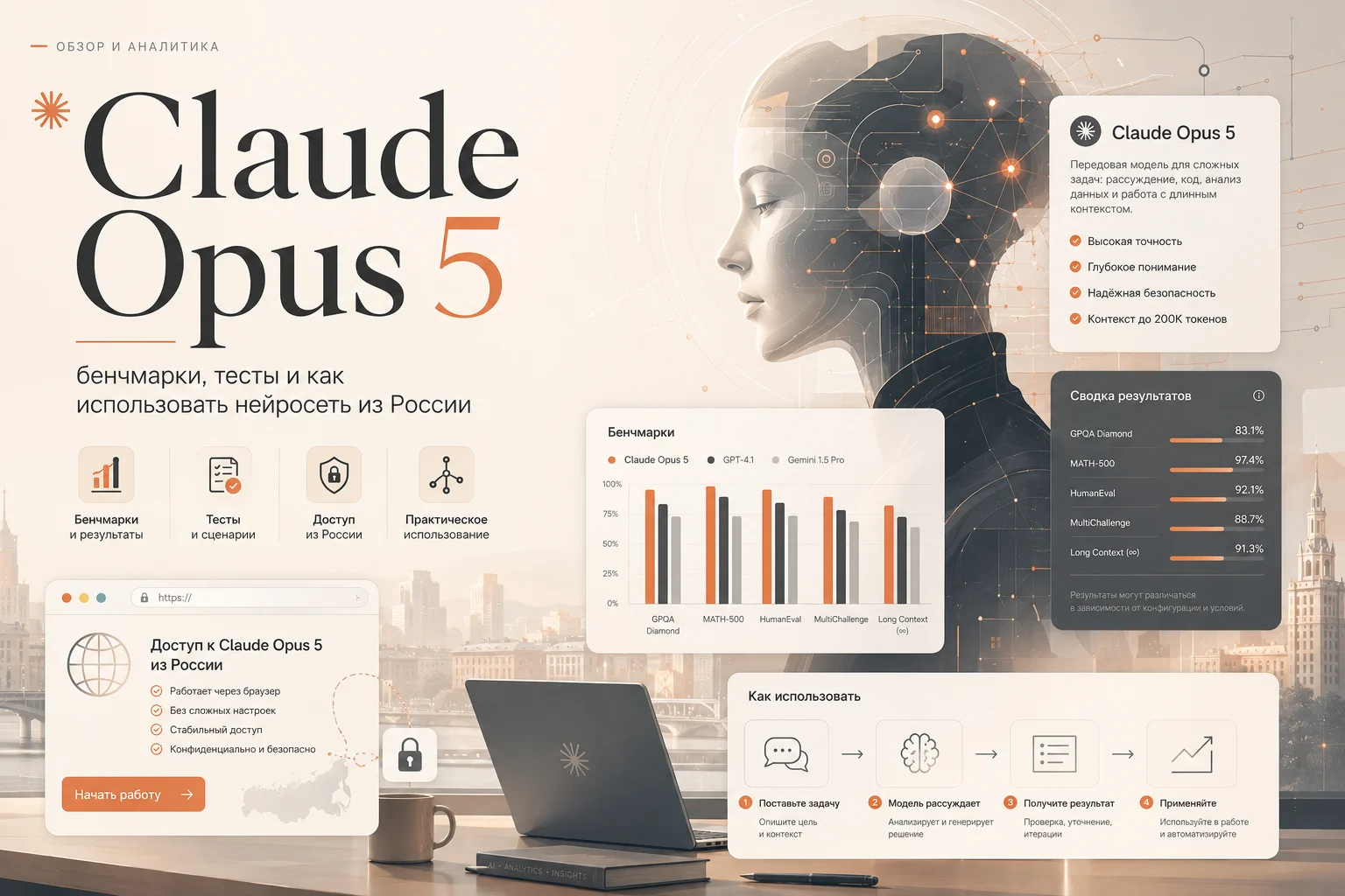 Claude Opus 5: бенчмарки, тесты и как использовать нейросеть из России