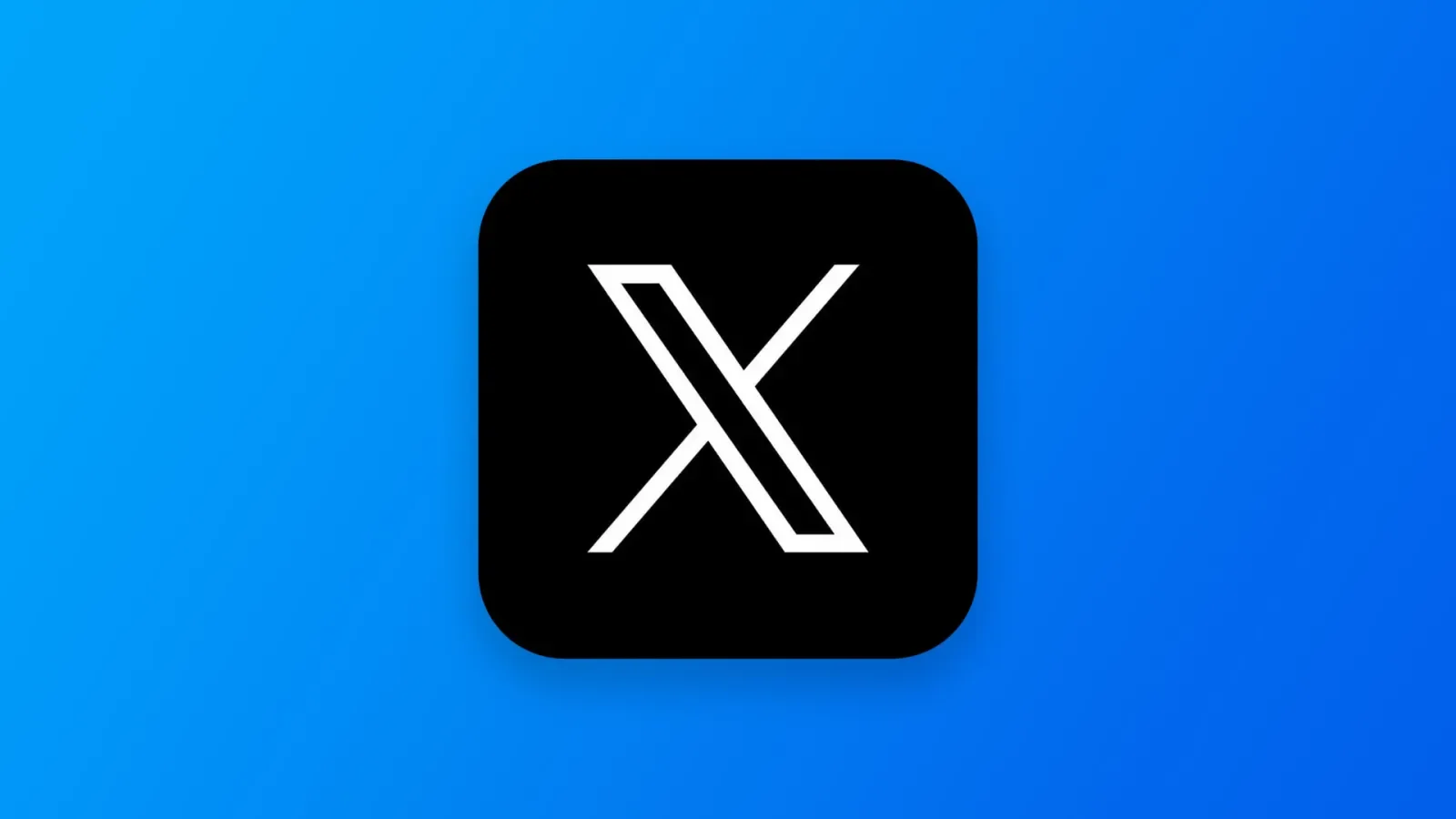 Логотип X: белая буква на черном фоне с закругленными углами на синем градиенте.