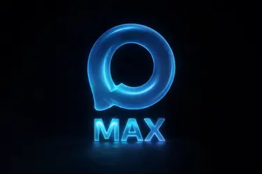Логотип MAX, синий цвет, круглая форма, фон черный