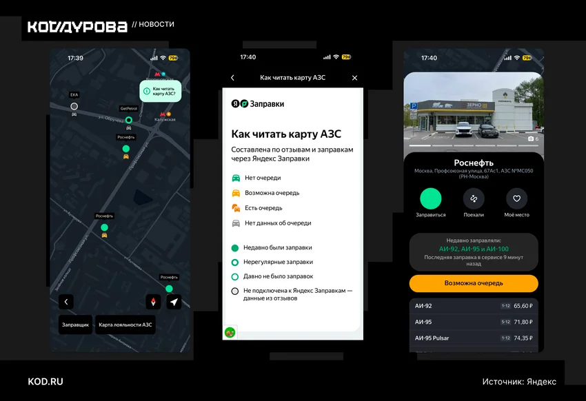 Яндекс открыл карту очередей и наличия топлива на АЗС для всех