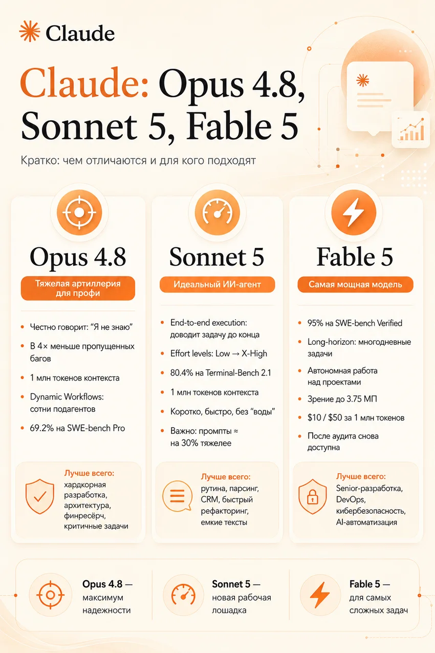 Как использовать Claude в России: обзоры Opus 4.8, новых Sonnet 5 и Fable 5