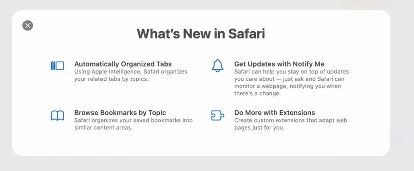 Новые функции Safari: организация вкладок, уведомления, закладки по темам и расширения.