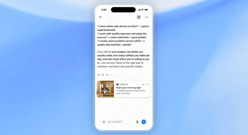 OpenAI начала показывать рекламу в ChatGPT пользователям из Европы