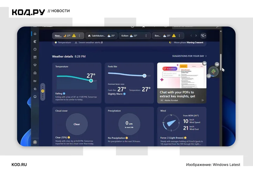 «Погода» в Windows 11 заняла 1,2 ГБ оперативной памяти — почти в пять раз больше, чем на macOS
