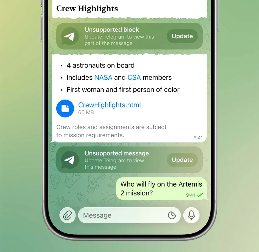 Telegram представил обновление: приветственные сообщения, кнопки в сообщениях и подписи к подаркам