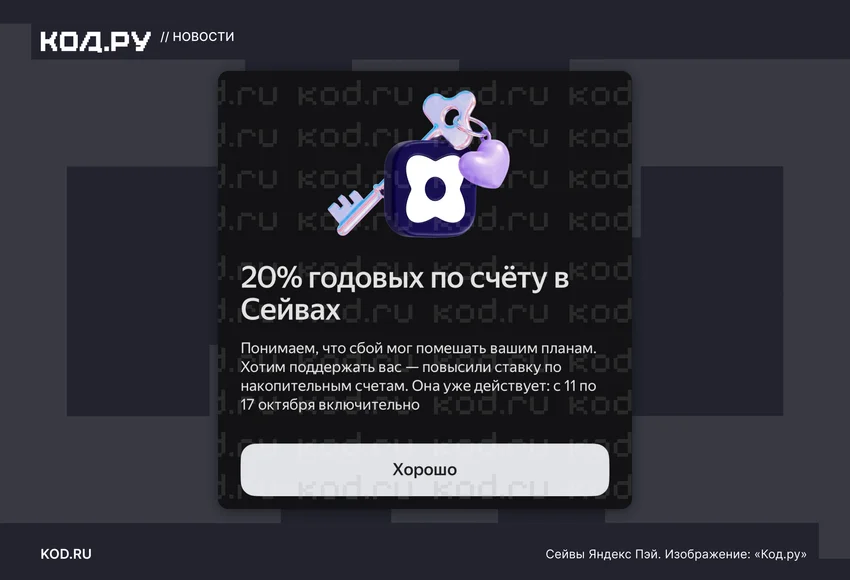 «Яндекс Пэй» компенсирует сбой повышенной ставкой по «Сейвам»