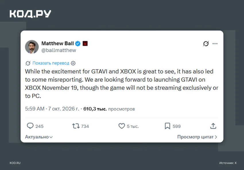Xbox опровергли выход GTA VI на ПК в день релиза
